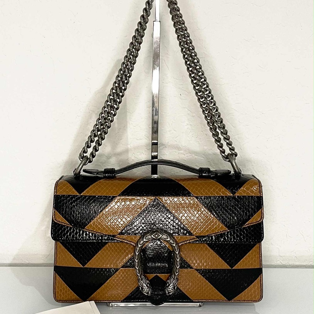 Gucci Black and Tan Chevron Shoulder Bag